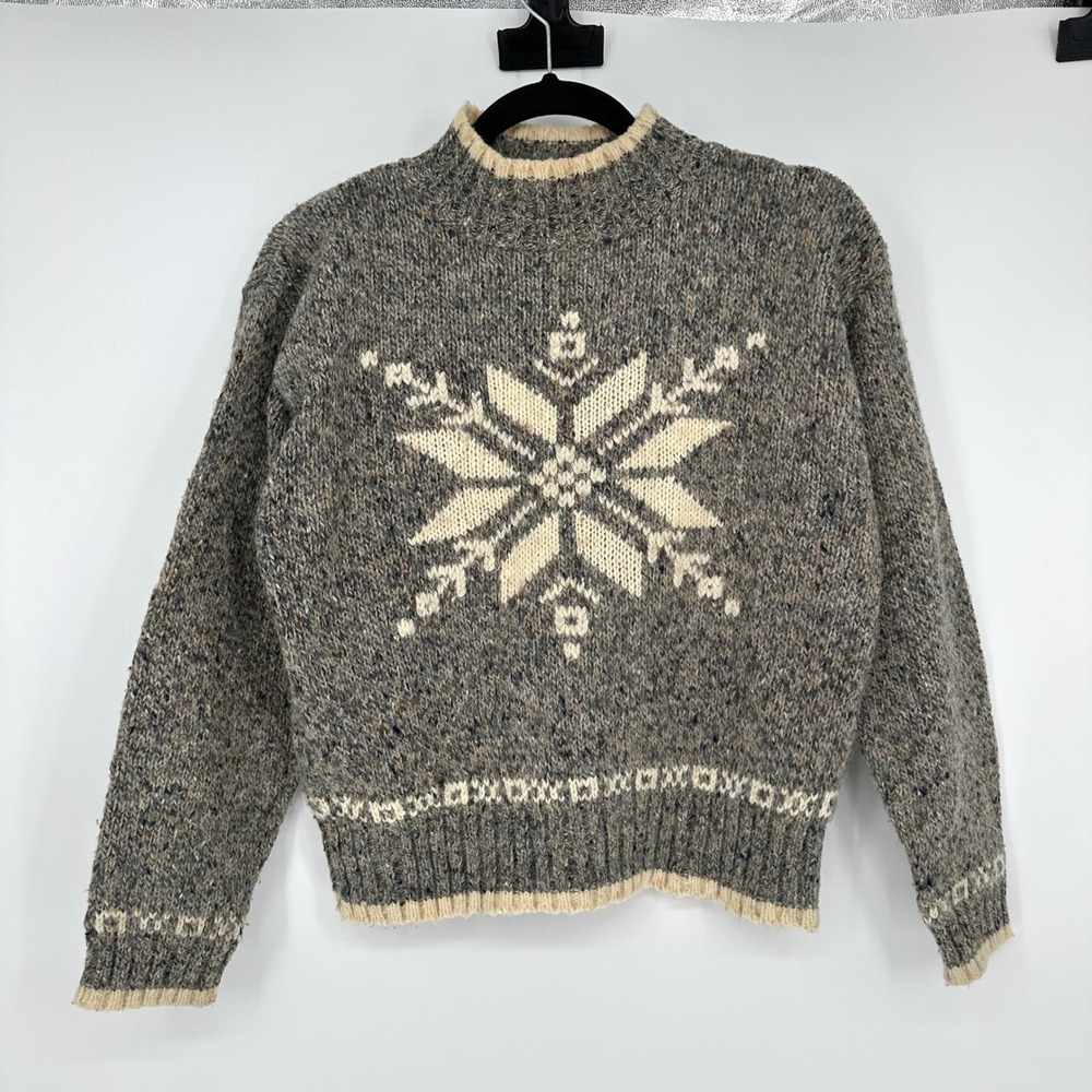 Vintage Liz Claiborne Tight Knit Snowflake Nordic Winter Sweater Jumper Mock P
